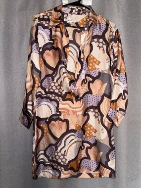 See By Chloe Wave Floral Print Silk Tunic - Peach, Lavender & Cream